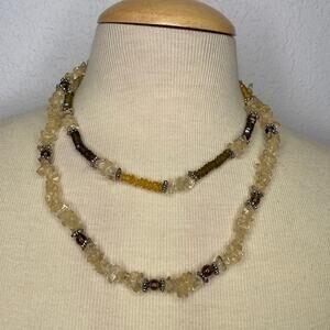 Chunky Stone/Beaded Silver-Tone Multistrand Necklace EUC OS Yellow Green